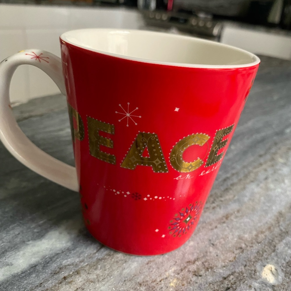 Starbucks Peace Coffee Mug Holiday 2006 Winter Red Mug 14 oz Christmas Holiday